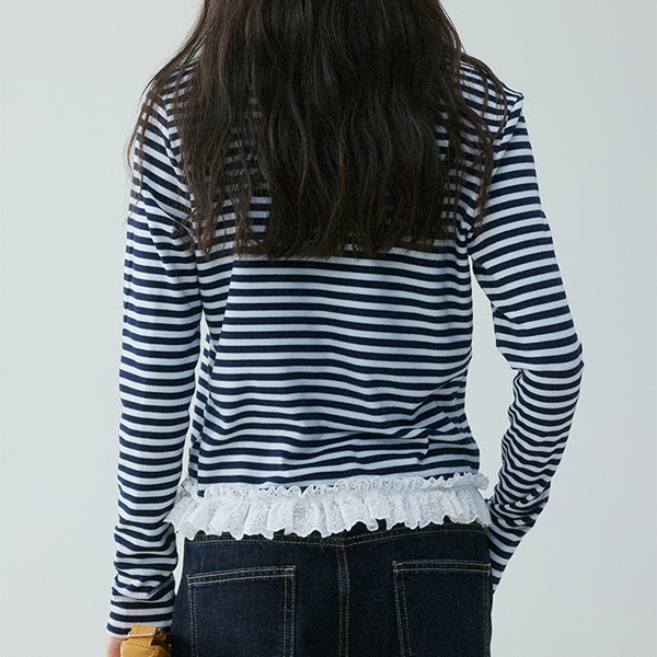 レースヘムストライプシャツ 《Z00635》