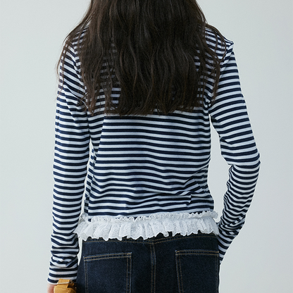 レースヘムストライプシャツ 《Z00635》