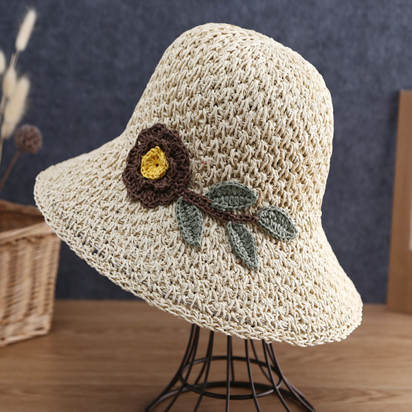 【2color】フラワーモチーフドーム型ストローハット　Z00430