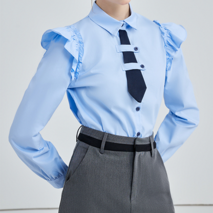 ショートネクタイフリルショルダーシャツ w-154