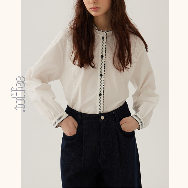 コントラストカラーレースディテールシアーブラウス《Z00844》