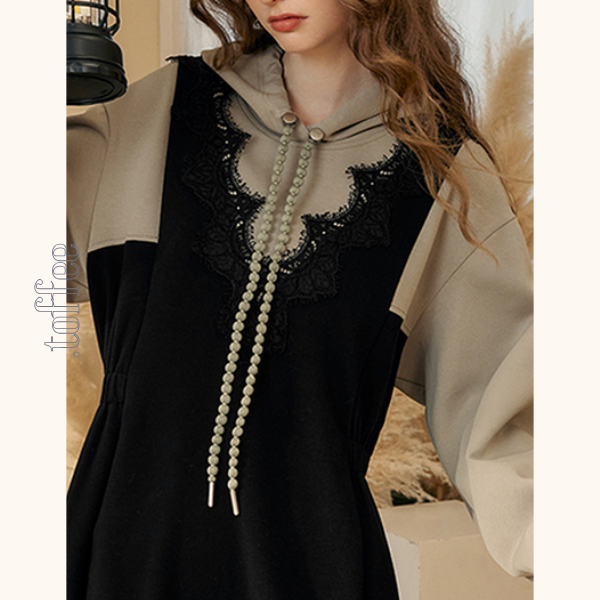 レイヤード風フード付きロングワンピース　Z00532