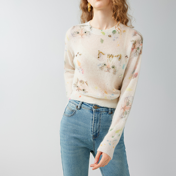 ビジュー＆キャットニットプルオーバー　Z00595