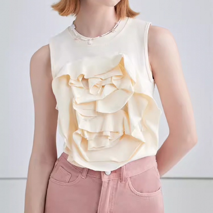 【2color】フラワーデコレーションノースリーブトップス W-201