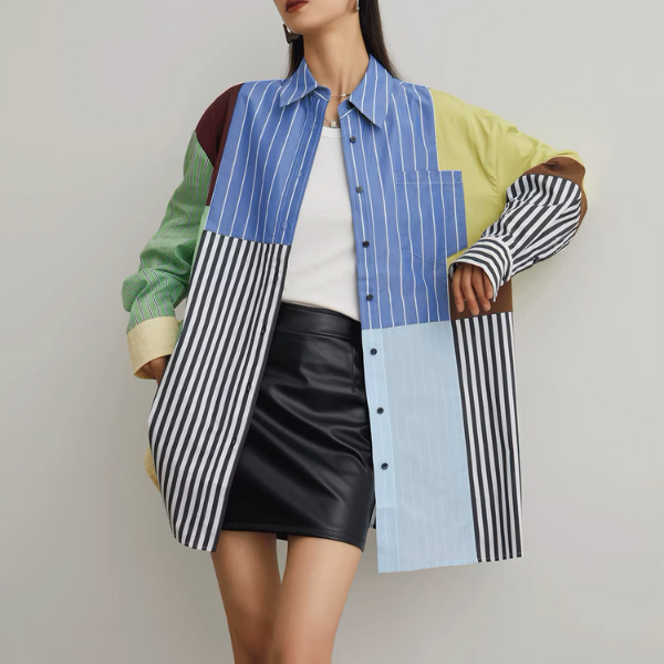 マルチカラーパッチワークルーズシャツ《Z00946》