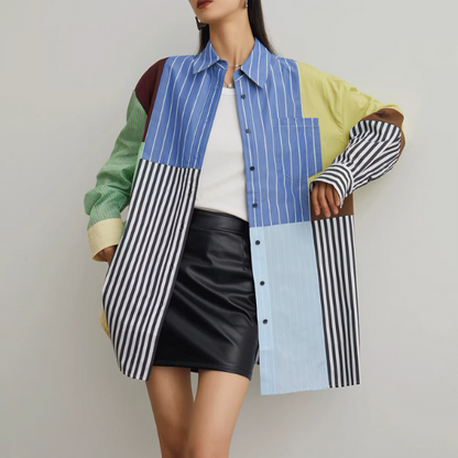 マルチカラーパッチワークルーズシャツ《Z00946》