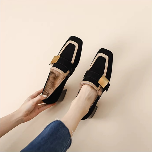 【2color】ゴールドバックル×太ヒールのファーローファー《Z01315》