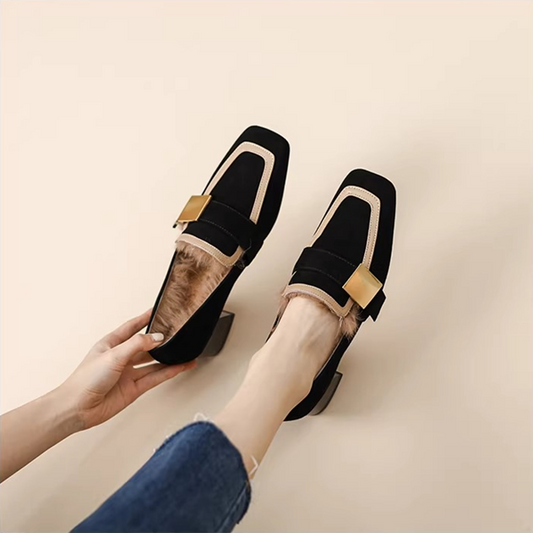 【2color】ゴールドバックル×太ヒールのファーローファー《Z01315》