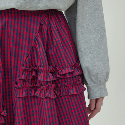 【2color】レースディテールハイウエストフレアスカート　《Z00729》