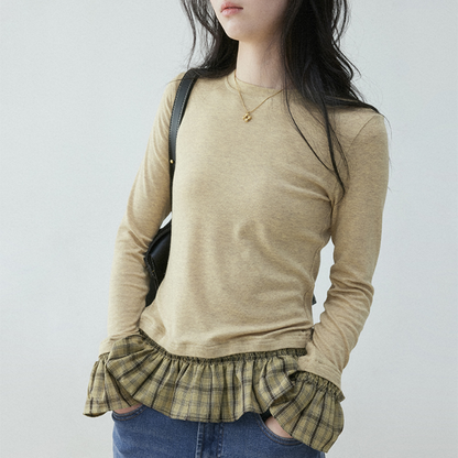 チェック柄ティアードデザインスリムトップ《Z00836》