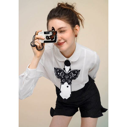 【2color】レトロバタフライ刺繍　ネオネクタイ C0137