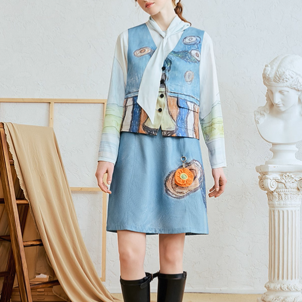 絵画のようなVネックアートベスト《Z01064》