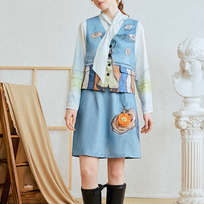 絵画のようなVネックアートベスト《Z01064》