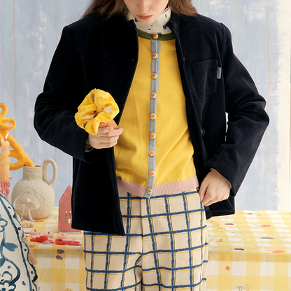 マッシュルームボタンイエローカーディガン　Z00601