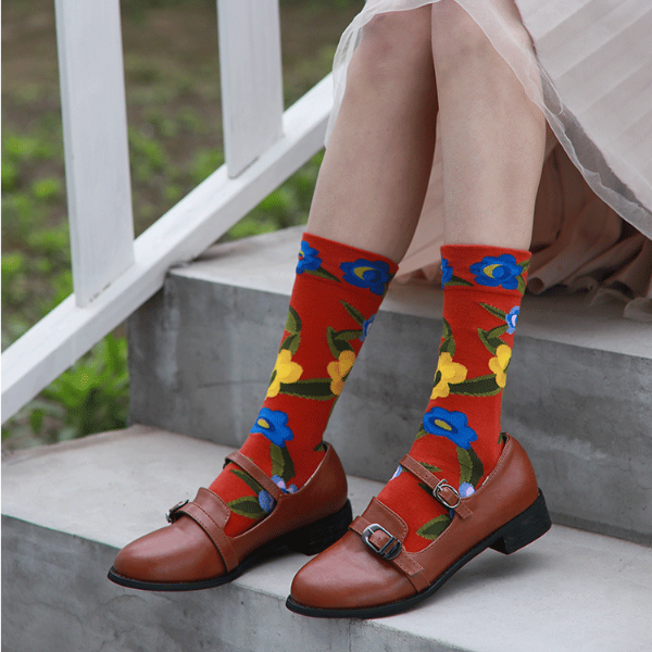 フラワーデザインソックス4ｐ w-080