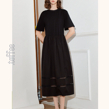 【2color】メッシュレースAラインミモレ丈ワンピース《Z00924》