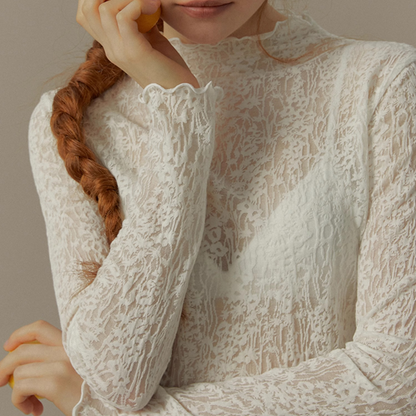 メッシュレースハーフハイネックトップ《Z00819》