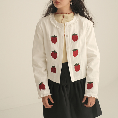 ストロベリープリントホワイトブラウス　Z00448