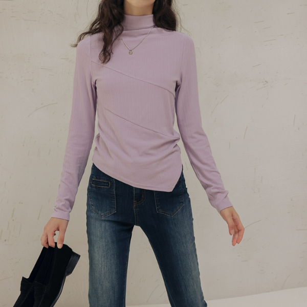 【2color】アシンメトリーカットデザイントップロングトップス X-423