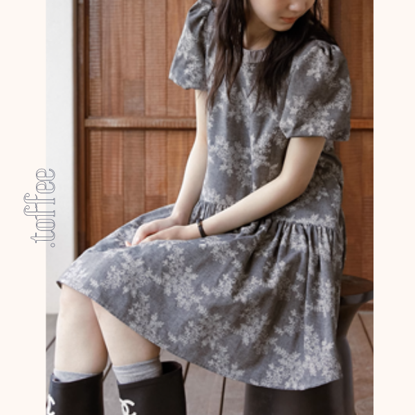 パフスリーブつる花刺繍ミニワンピース《Z00904》