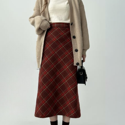 タータンチェックAラインロングスカート X-515