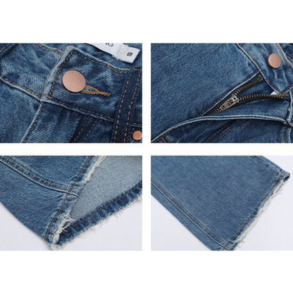 デニムブルーハイウエストワイドレッグジーンズ X-539