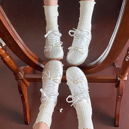 【4color】ラウンドトゥリボン付きレースアップスニーカー　Z00337