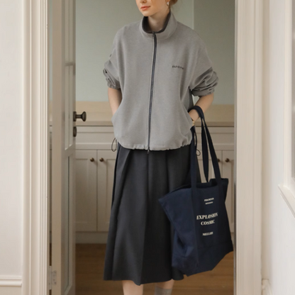 【2color】スタンドカラー ジップアップドロップショルダー スウェット《Z00891》