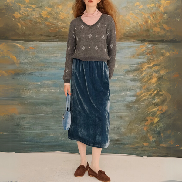 ベルベットラインミモレ丈スカート  　《Z00704》