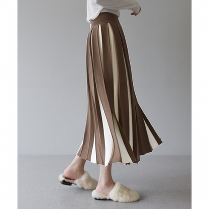 【６color】バイカラープリーツスカート w-079