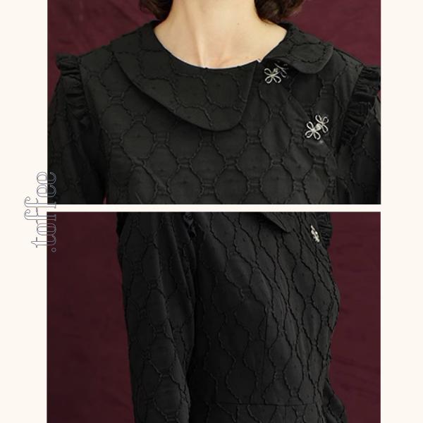 フリルディテールチャイナ風ブラックワンピース《Z00877》