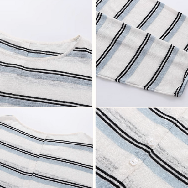 【2color】ワンショルダーストライプシアーニットトップ《Z01027》