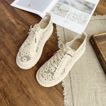 【２color】フラワーエンブロイダリーレトロシューズ　AU-131