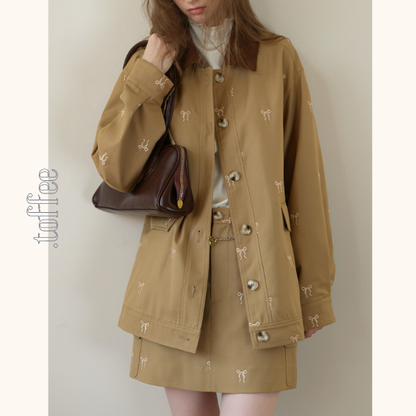 リボン刺繍オーバーサイズジャケット＆スカートセットアップ《Z00817》　