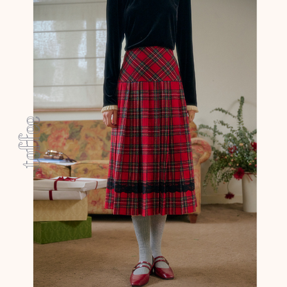 タータンチェック柄ハイウエストAラインミディスカート　 《Z00785》