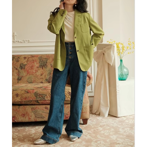 バジルグリーンルーズスーツジャケット Z00079