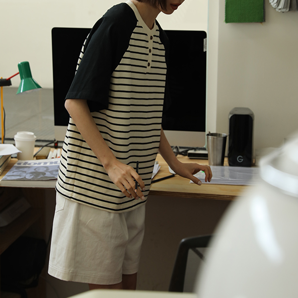 【2color】ラグランスリーブストライプTシャツ　Z00355