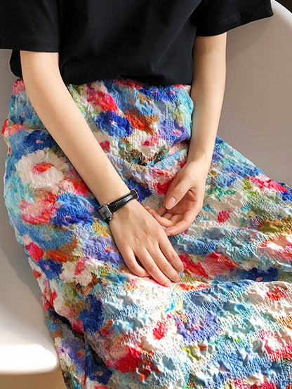 油絵のようなフラワー柄スカート