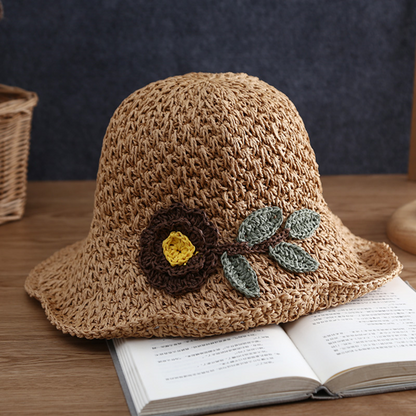 【2color】フラワーモチーフドーム型ストローハット　Z00430