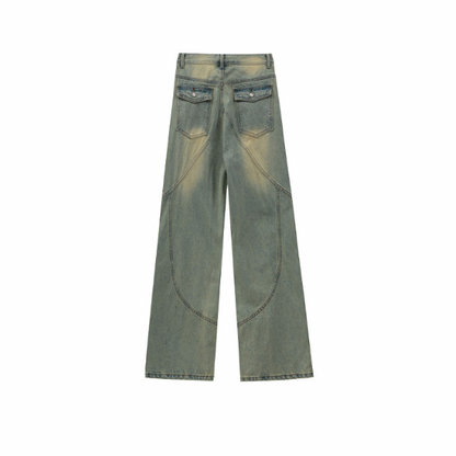 【2color】ジッパーデザイン切り替えデニム X-364