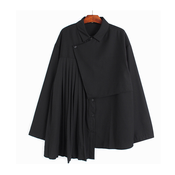 【2color】ラペルプリーツシャツ X-350