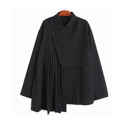 【2color】ラペルプリーツシャツ X-350