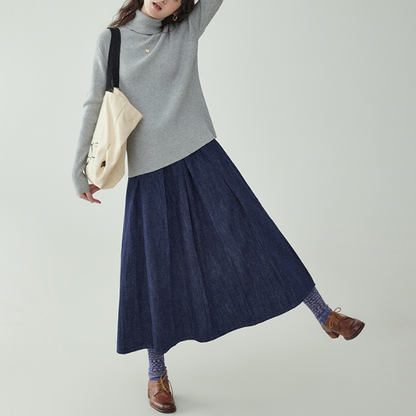ポケット付きロングデニムプリーツスカート　《Z00732》