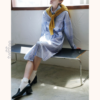 チェック柄パッチワークシャツワンピース　Z00469