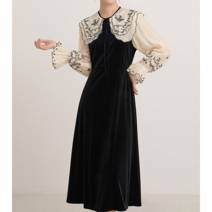 フレンチラペルエレガントワンピース w-166