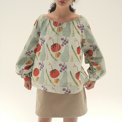 【2color】野菜と果物のコットンルーズプリントシャツ　Z00447