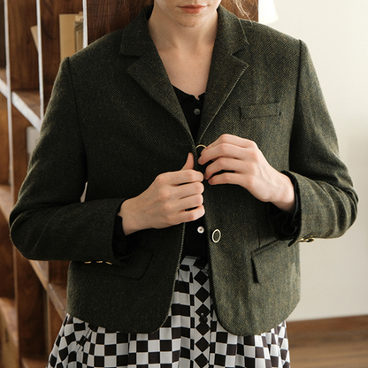 ヴィンテージモスグリーンショートブレザー　Z00510