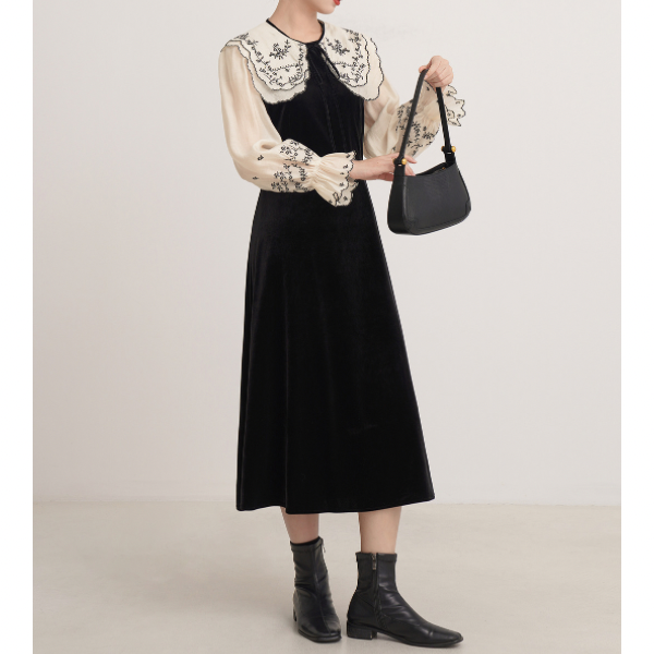 フレンチラペルエレガントワンピース w-166