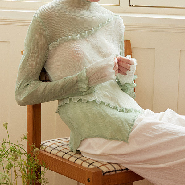 フリル付きミントグリーンシースルートップ Z00264