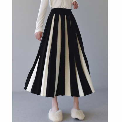 【６color】バイカラープリーツスカート w-079